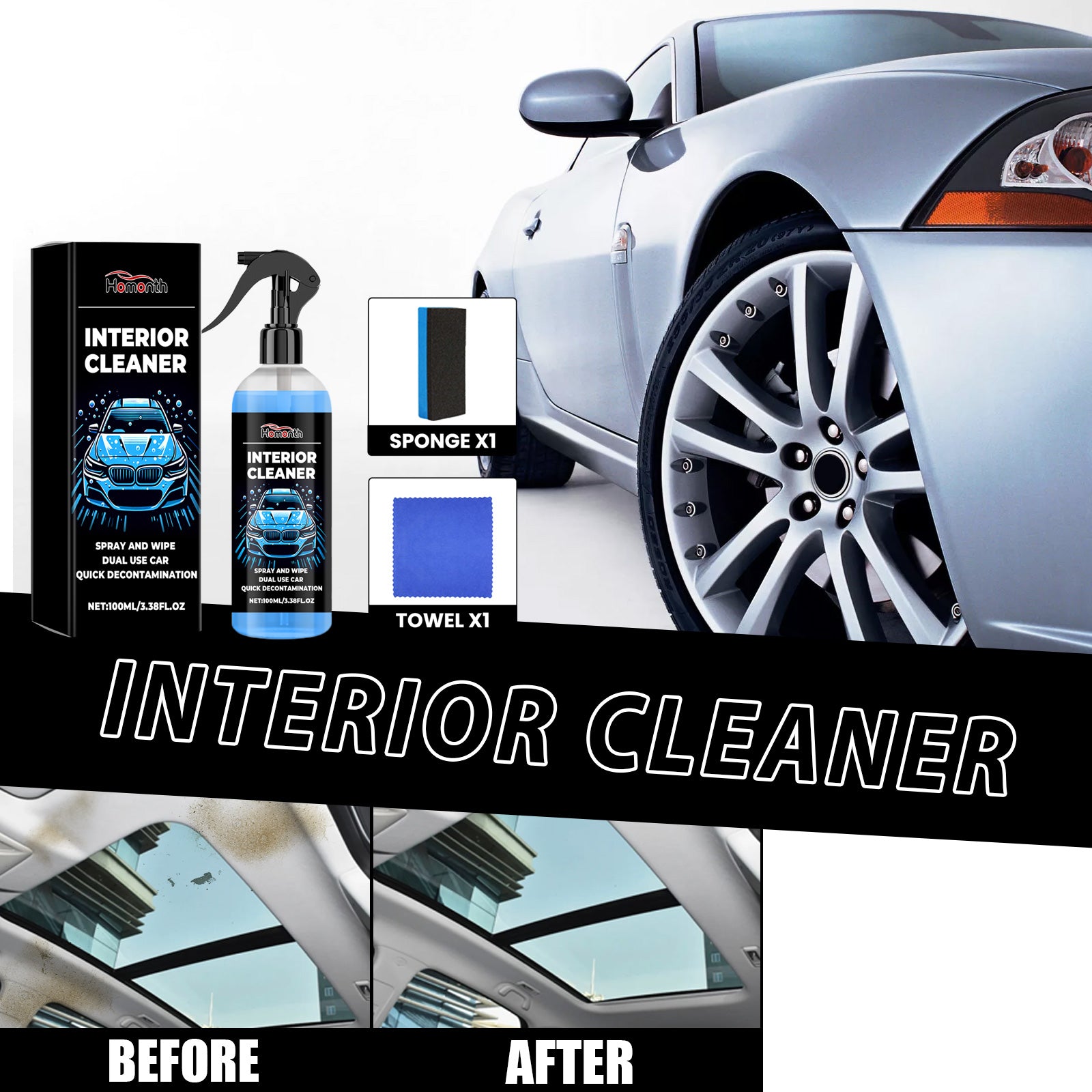 Car Roof Cleaner, Automotive Interior Fabric Cleaning And Maintenance Brightening Decontamination Retreader