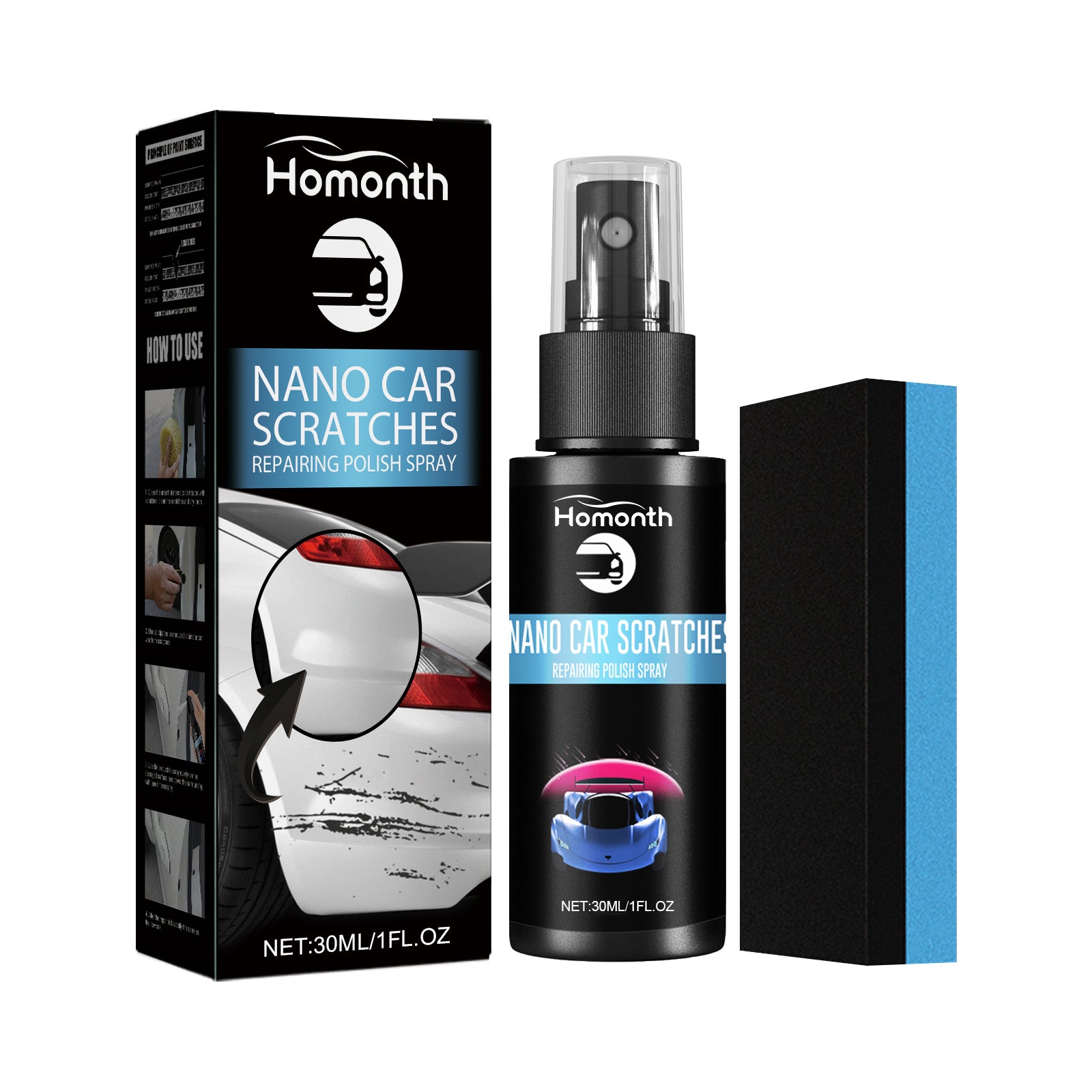 Homonth Scratch Repair Spray, Automotive Scratch Reconditioning Cleaning Repair Maintenance Brightening Care Paint Spray