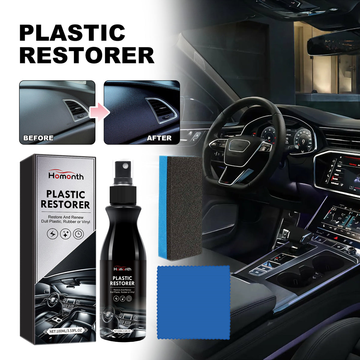 Plastic Restorer, Automotive Interior Refurbishment Plated Crystal Anti-Rust Care And Maintenance Cleaning Agent